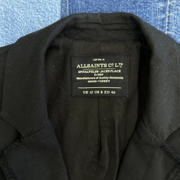 All Saints - Black Cotton Blazer w/ Gauze underlay - Picture 5 of 6